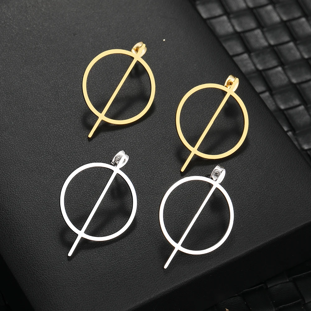 Stainless Steel Earrings 2022 Trend Minimalist Round Stick Korean Fashion Unusual Big Stud Earrings For Women Jewelry Party Gift