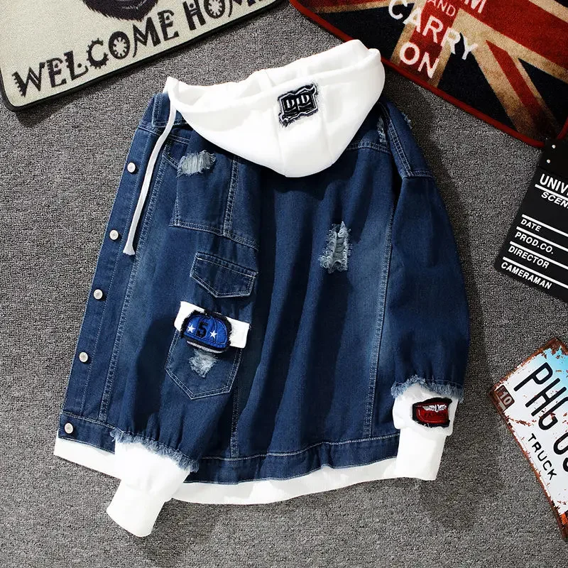 2022 Mới Mùa Xuân Thu Có Mũ Áo Khoác Denim Nữ Hip Hop Jeans Áo Khoác Jean Nữ Cổ Máy Bay Ném Bom Streetwea Áo Khoác Áo Khoác Ngoài