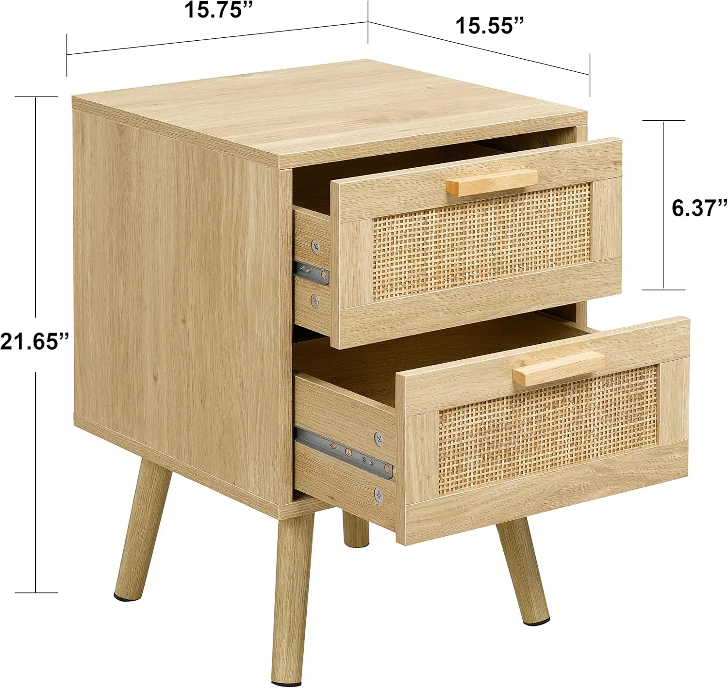 Nachttisch, Beistelltisch, Beistelltisch mit 2 handgefertigten Rattan-Schubladen, Nachttische im 2er-Set, Akzenttisch aus Holz mit Stauraum