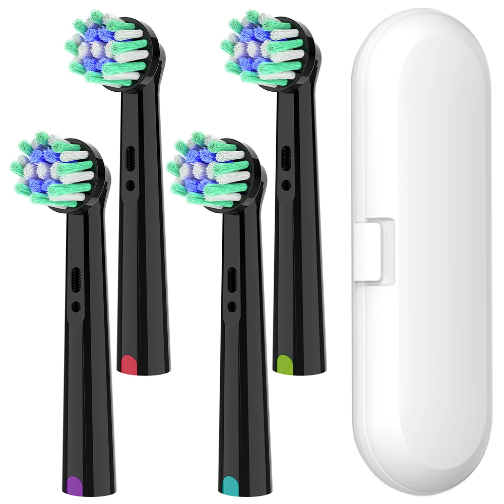 

4 Cross Clean Brush Heads and Toothbrush Travel Case Set Compatible with Oral B Electric Toothbrush, Replacement Toothbrush Head