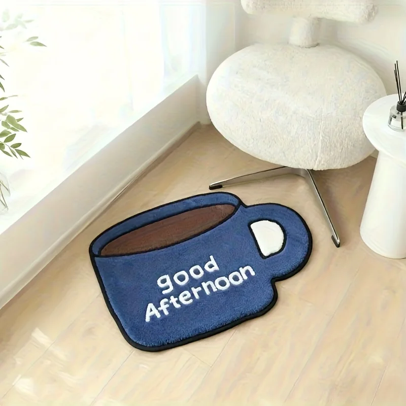 VIKAMA Cup-Shaped Rug Unique Mat Blue Door Mat Cartoon Fun Rug Carpet For Living Room Rug For Bedroom Bathroom Mat Home Decor