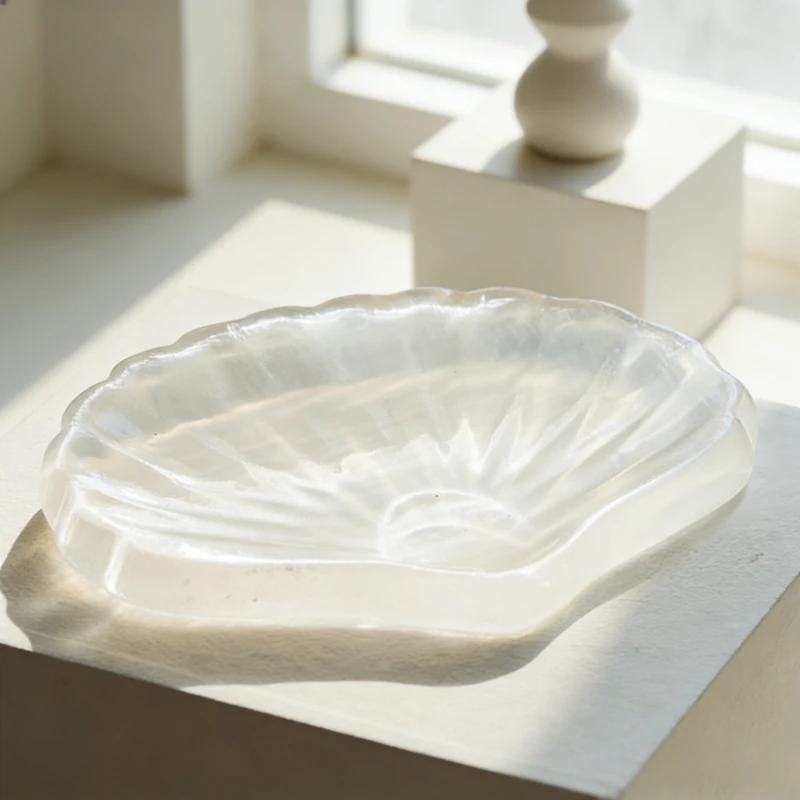 Natural Moroccan Selenite Shell Shaped Original Stone Ornaments Desktop Decoration Exquisite Unique Hand Crafted Craftsmanship