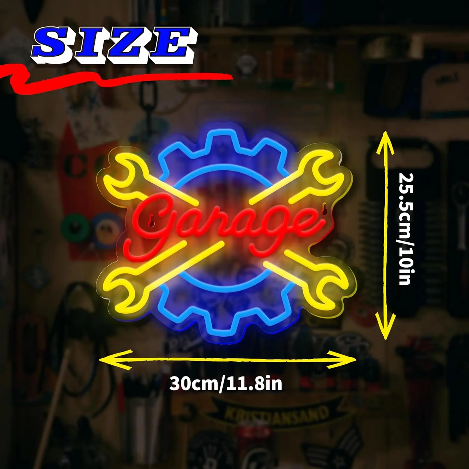 Garage Neon Sign Wrench Shaped LED Neon Light Car for Bar Teen Room Man Cave Tool Room Workshop Game Decor Personalized Gift
