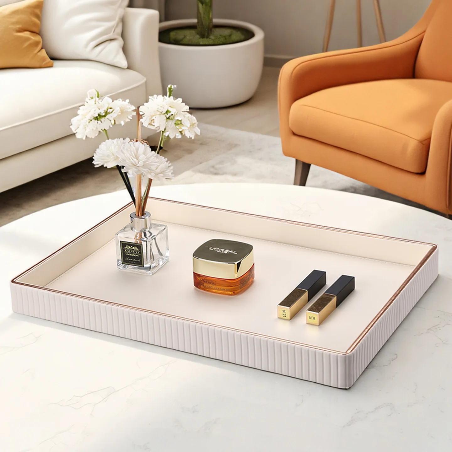 Leather Tray Desktop Storage Organizer Premium Serving Trays Decorative For Sundries Cosmetics Phone Wallet Cutlery