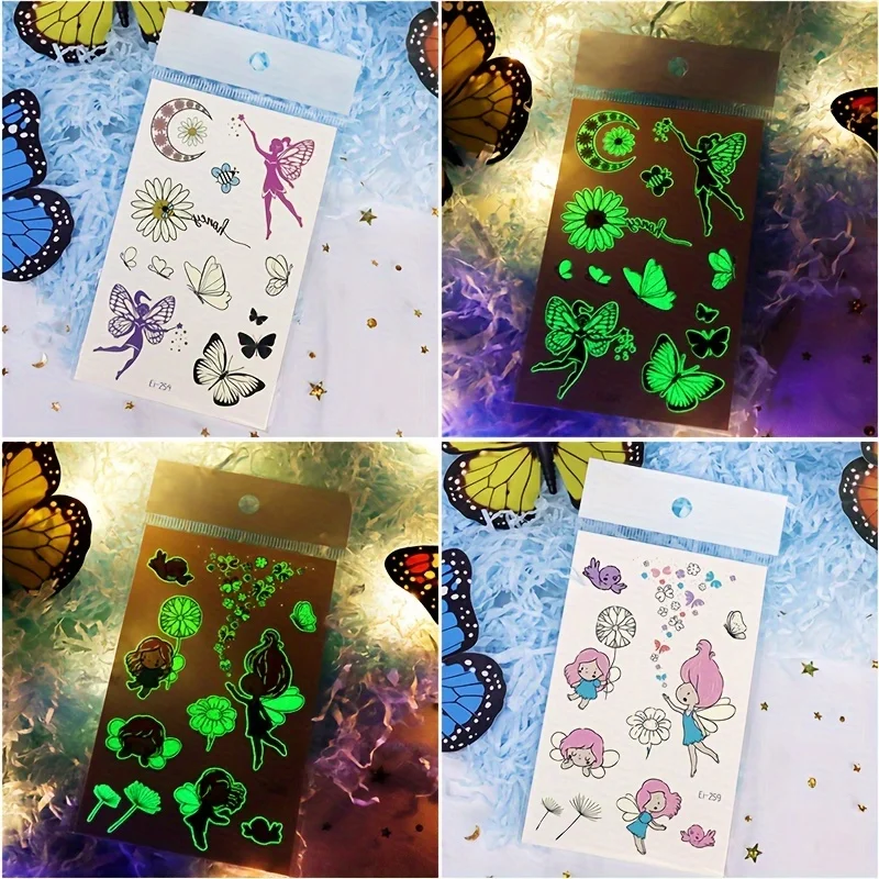 14 vibrant Glow-in-the-Dark papillon tatouages temporaires-coloré corps Art autocollants, parfait pour les faveurs de fête d'anniversaire, musique