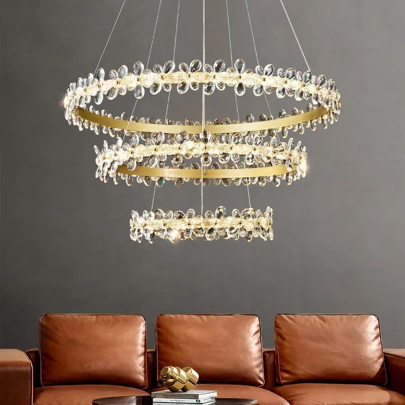 

New Remote Control Luxury Crystal LED Chandeliers Lighting Living Dining Kitchen Room Iron Aluminum Indoor Hanging Decor Lamp