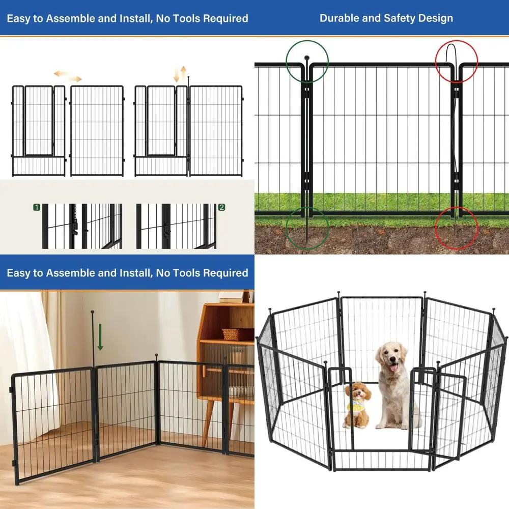 

Металлический вольер для собак повышенной прочности, 42 дюйма, 8 панелей, для использования в помещении и на улице, с креплениями к земле, закругленными верхами для безопасности, устойчивый к проколам