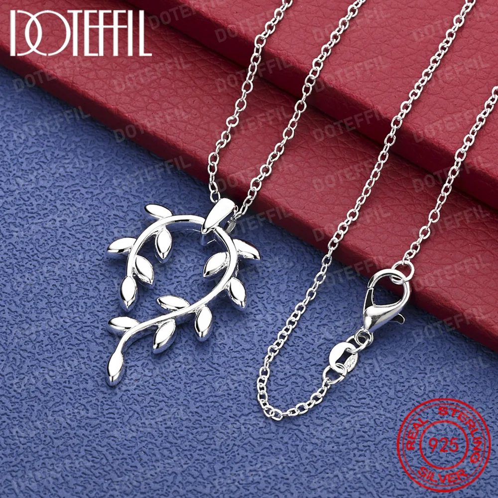 

925 Sterling Silver Exquisite Leaf Pendant Necklace Women Fashion Wedding Engagement Party Jewelry