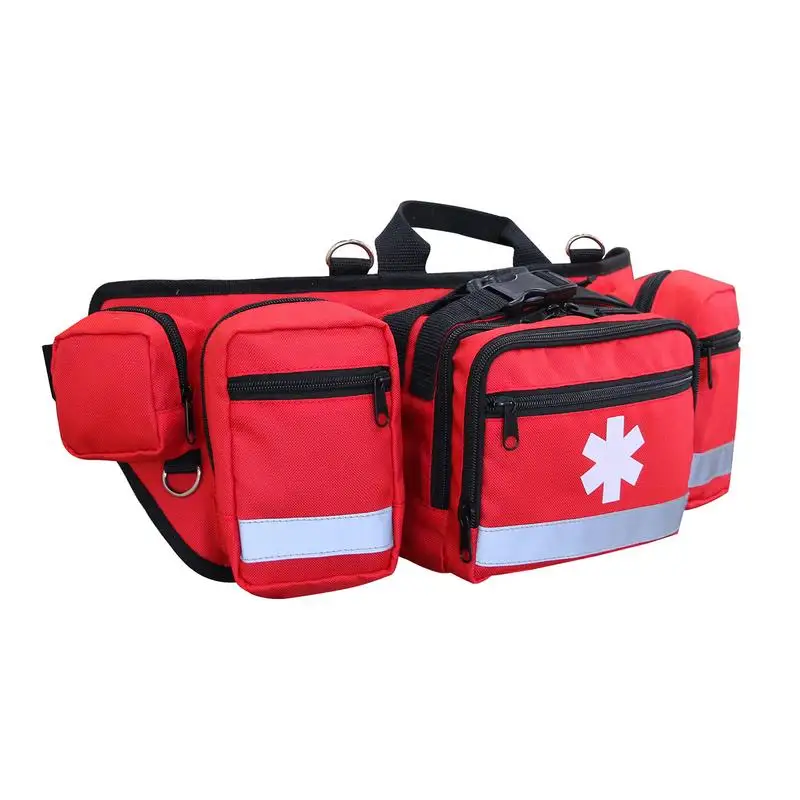 Aid Kit Fanny Pack Red Waist Pack Camping Aid Kit Bag Zippered Aid Kit Organizer Utility Pack With Reflective Strips For