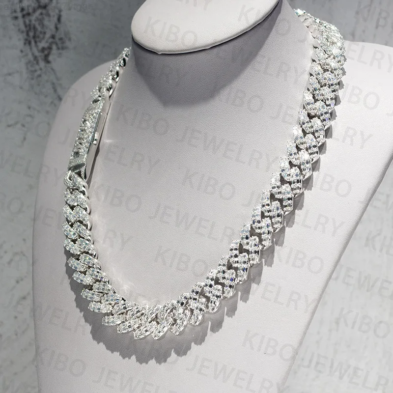 

Iced Out for Mens Necklace Silver Chains Baguette Cut Moissanite Diamond 18mm Vvs Moissanite Cuban Link Chain