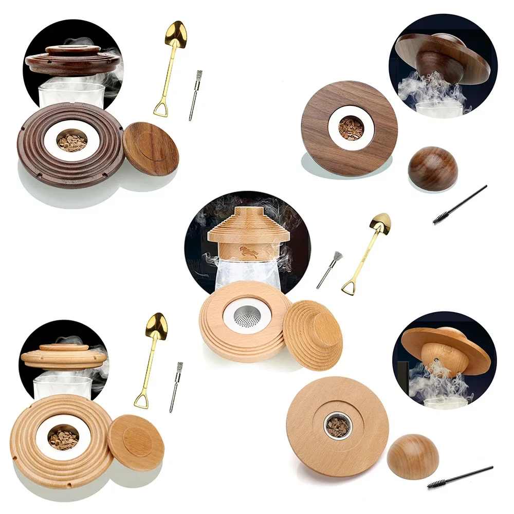 Cocktail Smoker Solid Wood Smoke Infuser Lid Mixology Whisky Aroma Enhancer For Bar Kitchen Home Bartender Cocktail Accessories