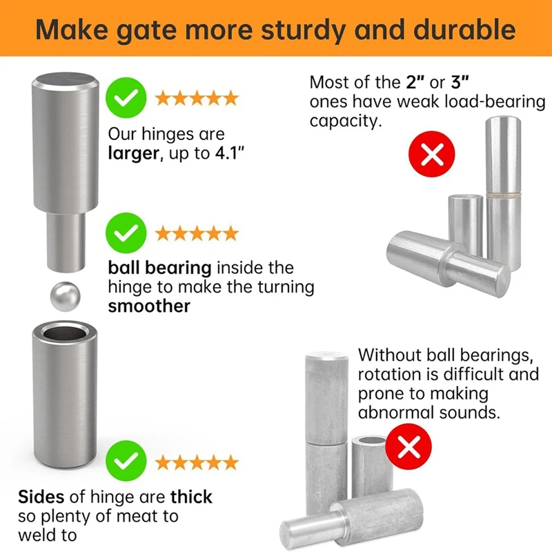 4Piece Weldable Barrel Hinges 4⅛ X 1 Inch Heavy Duty Gate Hinges 4Inch Weld On Hinges For Iron Door,Metal Gates,Ball Bearing