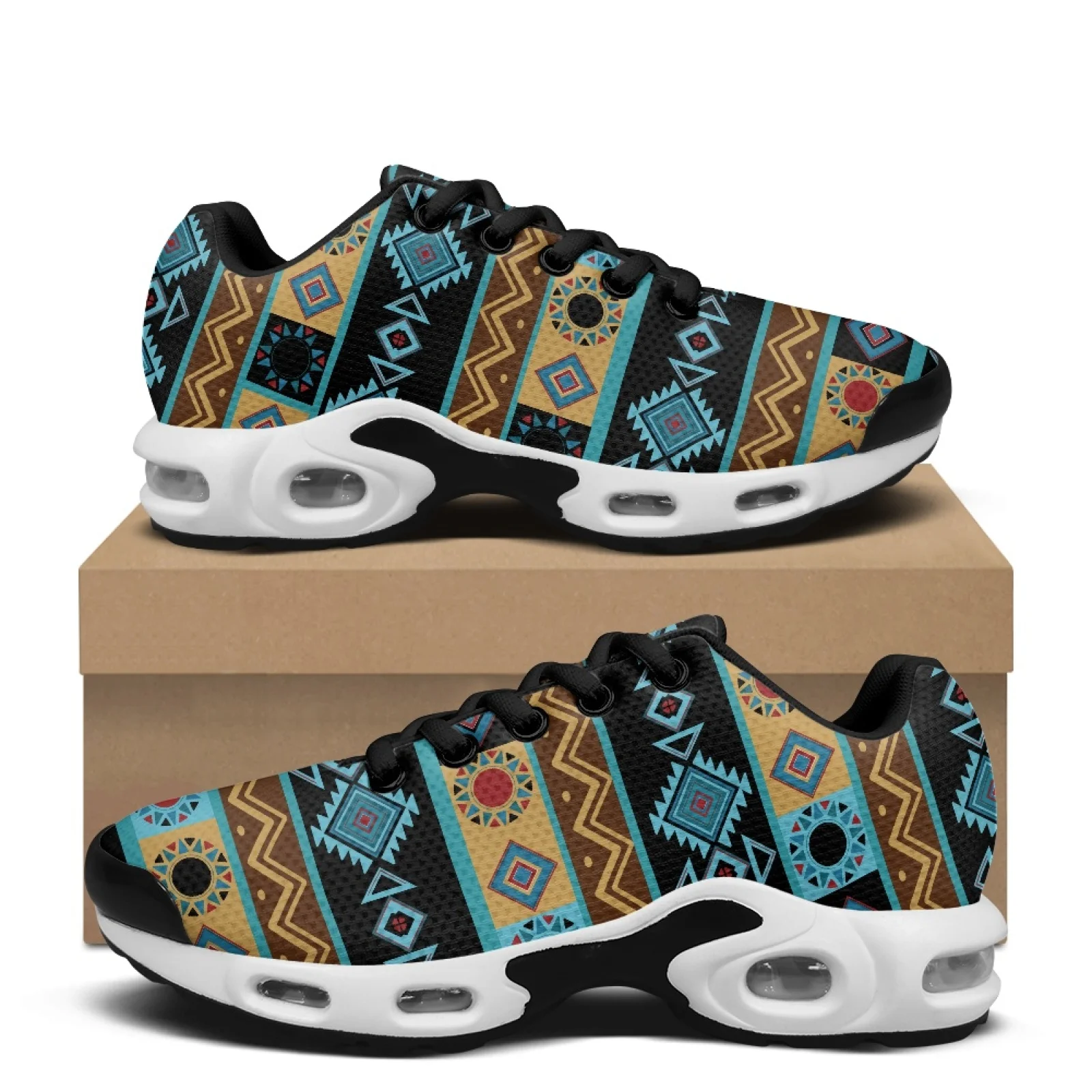 PENSTROLL Geometric Design Breathable Air Cushion Sneakers Tennis Sneakers for Running Arch Support Work Sneakers