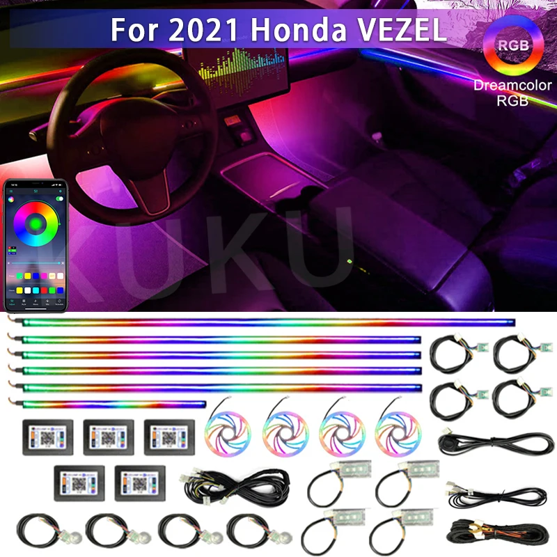 

For 2021 Honda VEZEL Car Acrylic Ambient Lights App Contro Colorful Lamp Strips Auto Interior 64 RGB Led Light Neon 22 in 1