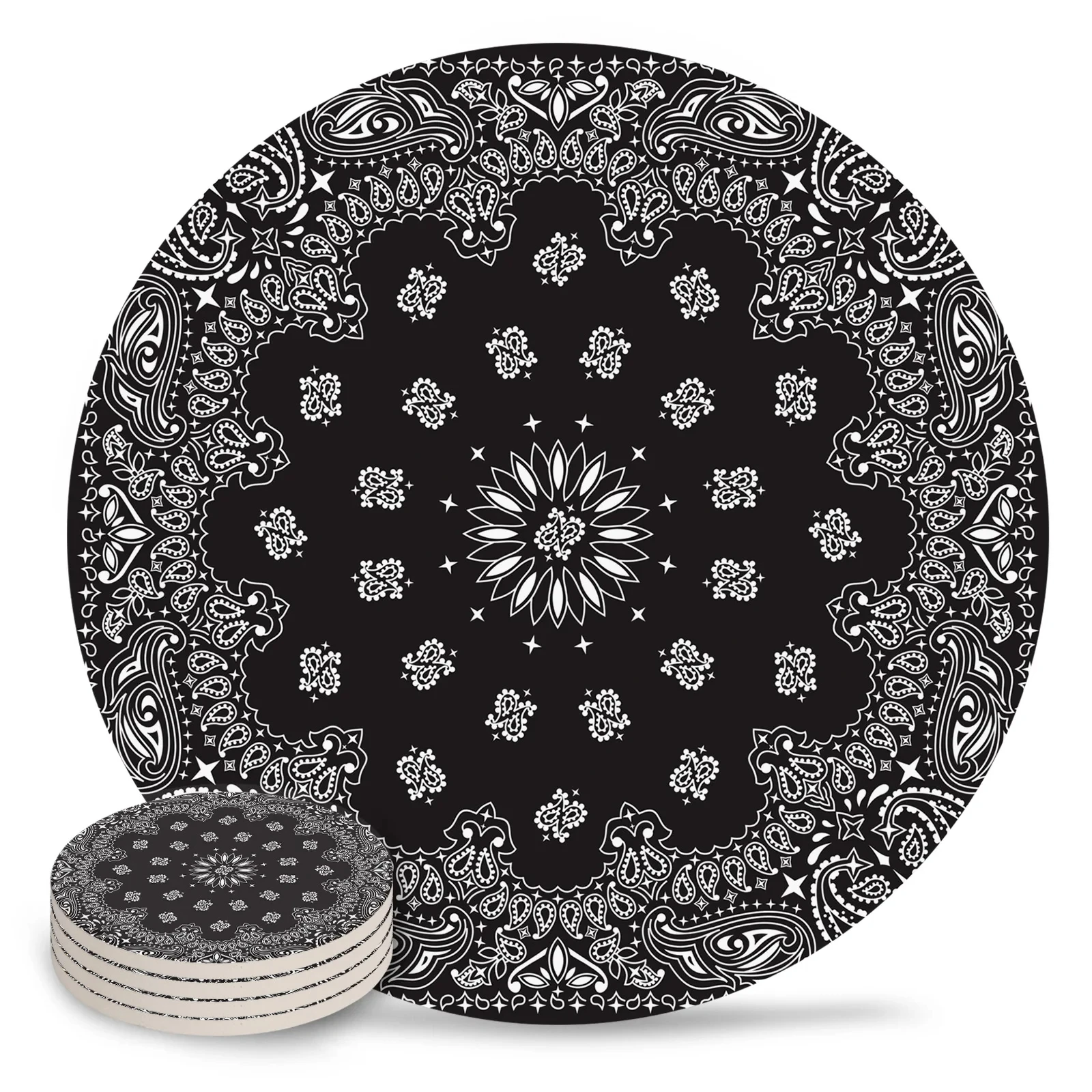 Black Mandala Southwestern Art Ceramic Coasters Waterproof Tea Cup Mat Modern Home Decor Coffee Table Decor Coasters for Glasses