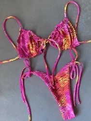 Maillot de bain deux pièces imprimé, sexy, à volants, culotte tanga, pour femmes, bikini, ensemble, micro string, pour la plage