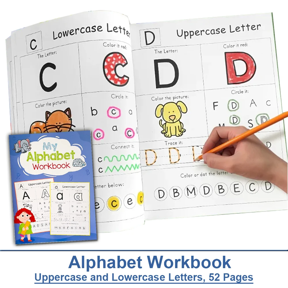 ตัวอักษร A-Z ตัวอักษร Phonics Practice Workbook ก่อนวัยเรียนการเรียนรู้ภาษาอังกฤษอนุบาลเขียนสมุดระบายสี Montessori