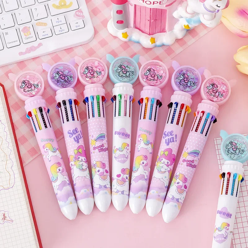 Imagem -02 - Unicórnio dos Desenhos Animados Caneta Esferográfica com Lantejoula Canetas Retráteis Canetas Multicolor Escrita Papelaria Kawaii School Office 10 Cores Bonito 20 Pcs por Lote