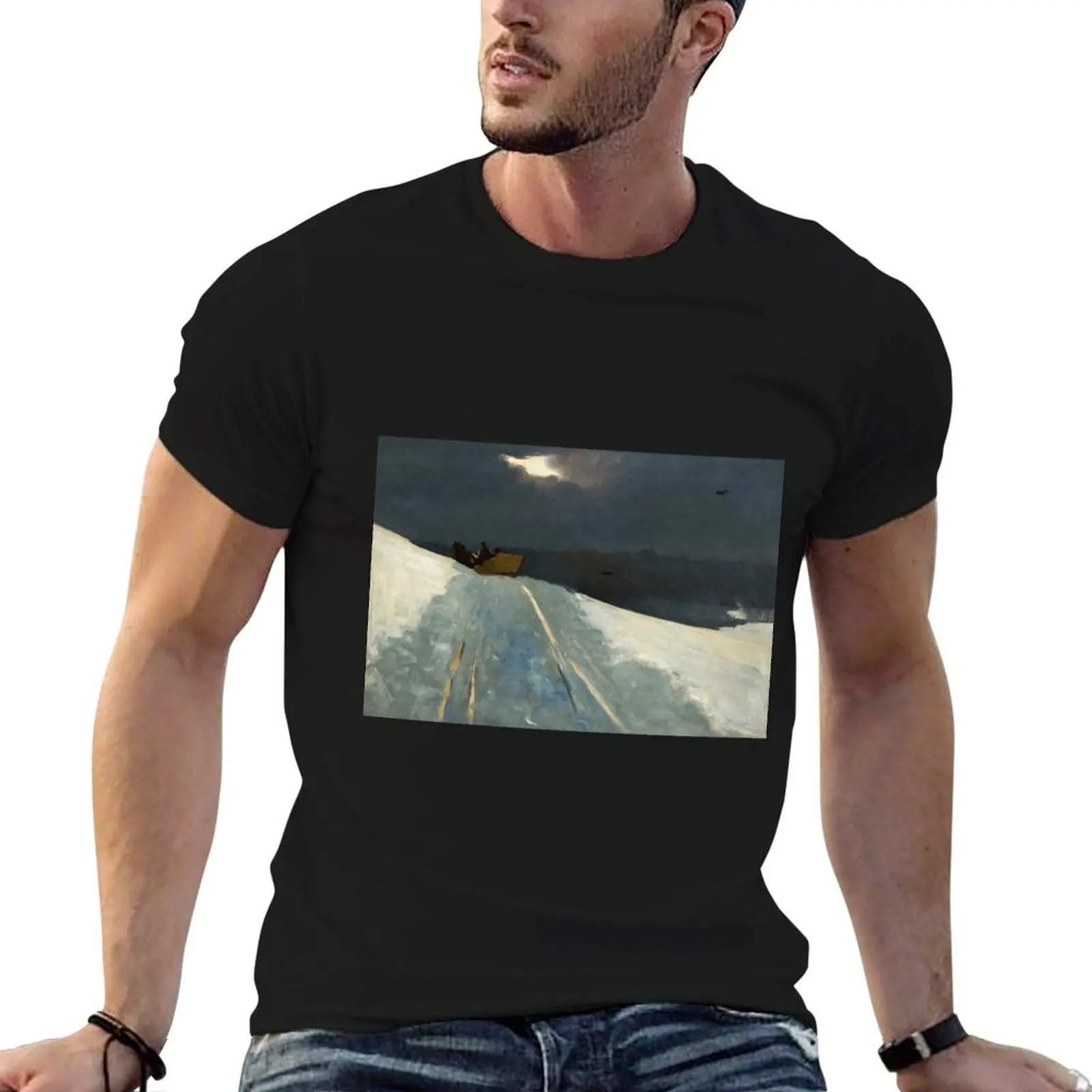 Winslow Homer winter masterpiece The Sleigh Ride in the Moonlight landscape painting T-Shirt anime tshirt oversized t shirt men