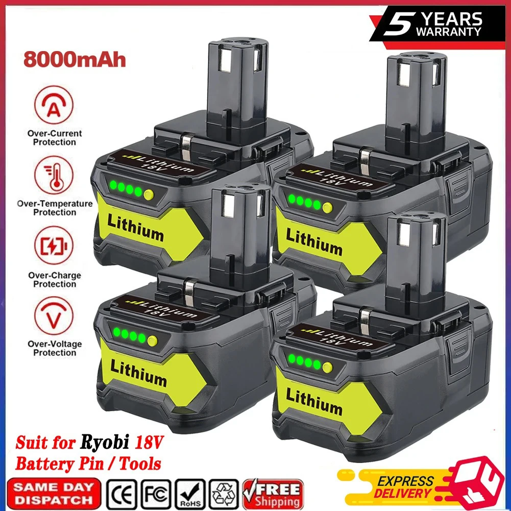 

VANON 1/2/4Pcs 8.0Ah P108 Replace for Ryobi 18V Cordless Tool Suit for 18Volt P109 P102 P104 P105High Capacity Li-on Battery pin