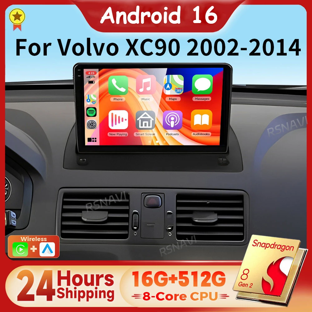 Android 16 Carplay Auto 2K Screen Car Radio Multimedia Player For Volvo XC90 2004 - 2014 Autoradio GPS Stereo 24-Hour Shipping