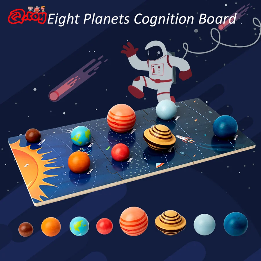 

Children Montessori Educational Toys 8 Planets Board Game Solar System Cognition Wooden Puzzle Matching Kids Early Learning Toys