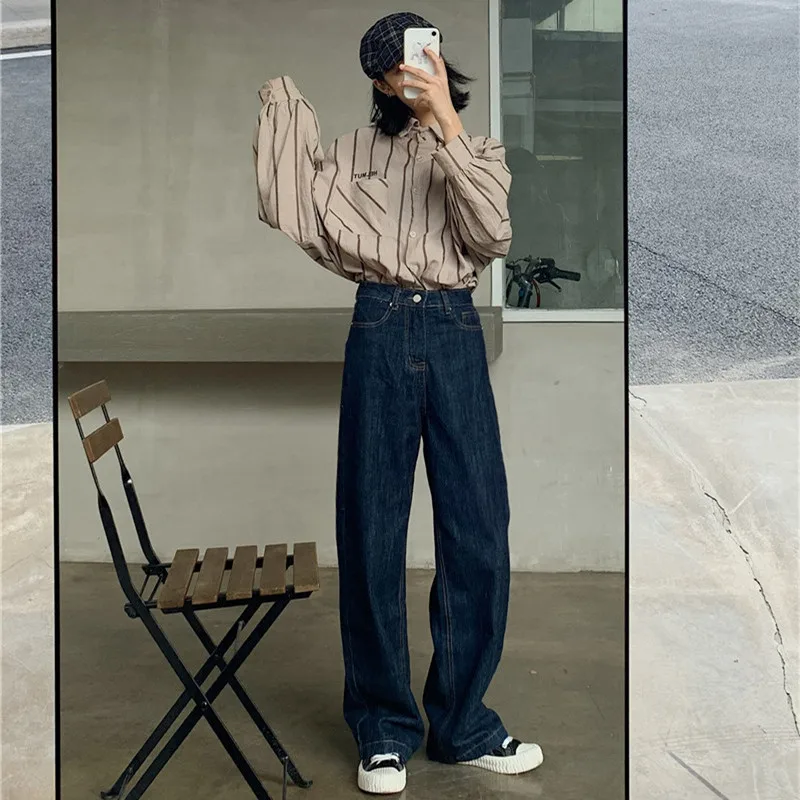 High Waist Straight Leg Loose Casual Women's Jeans Student Fashion plus Size Flattering Hong Kong Style Wide Leg Pants