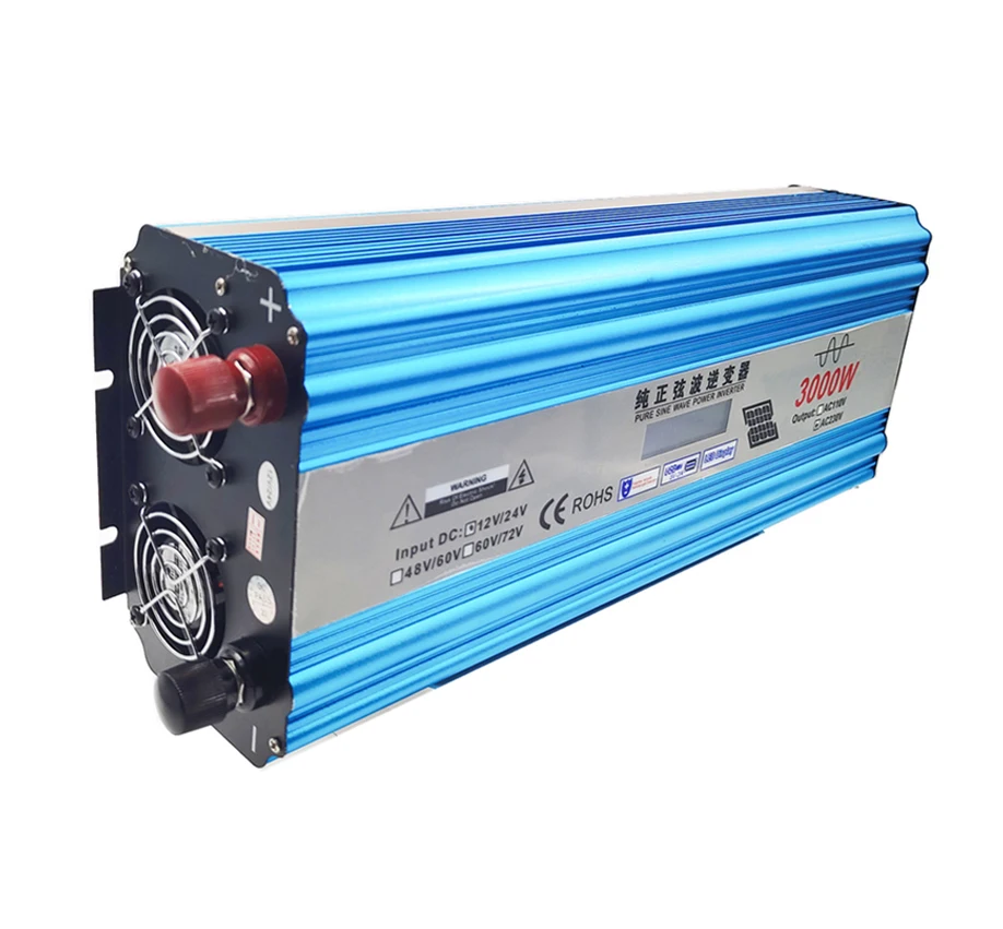 3000w pure sine wave power inverter 12v 220v car inverter dc 12v to ac 220v solar inverters 24v off grid hybrid vehicle invertor