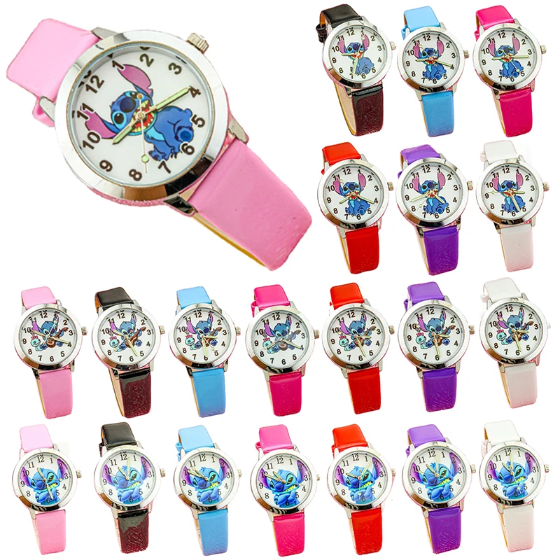 Miniso Anime Cartoon Disney Stitch Ronde Quartz Jongens Meisjes Student Horloge Kinderen Lederen Riem Horloge Kinderen Kerstcadeaus