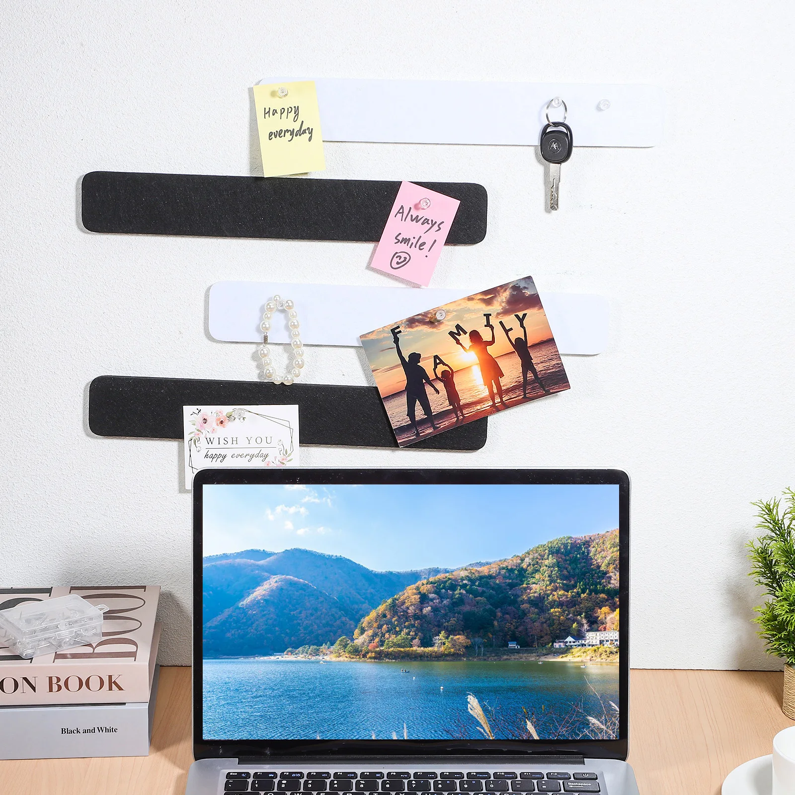 8Pcs Felt Pin Board Strips Bulletin Board for Office Classroom Use Felt Material with Push Pins and Note Paper Wall