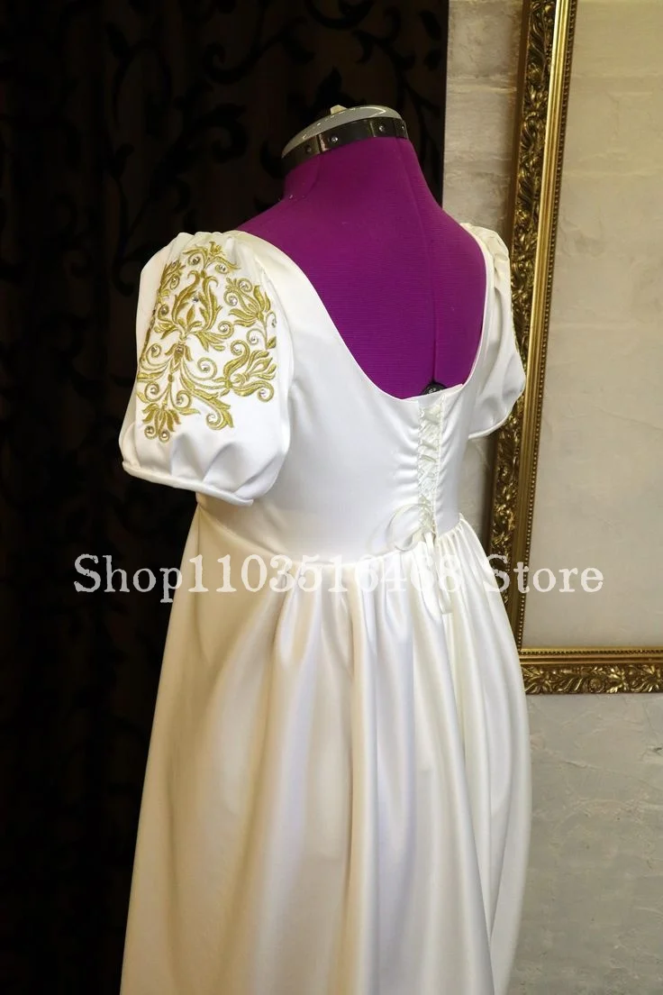 Daphne Bridgetown In Bridgetown Prom Dress Champagne Round Neck Short Sleeve Gold Embroidered A-Line Long Customisationvestidos