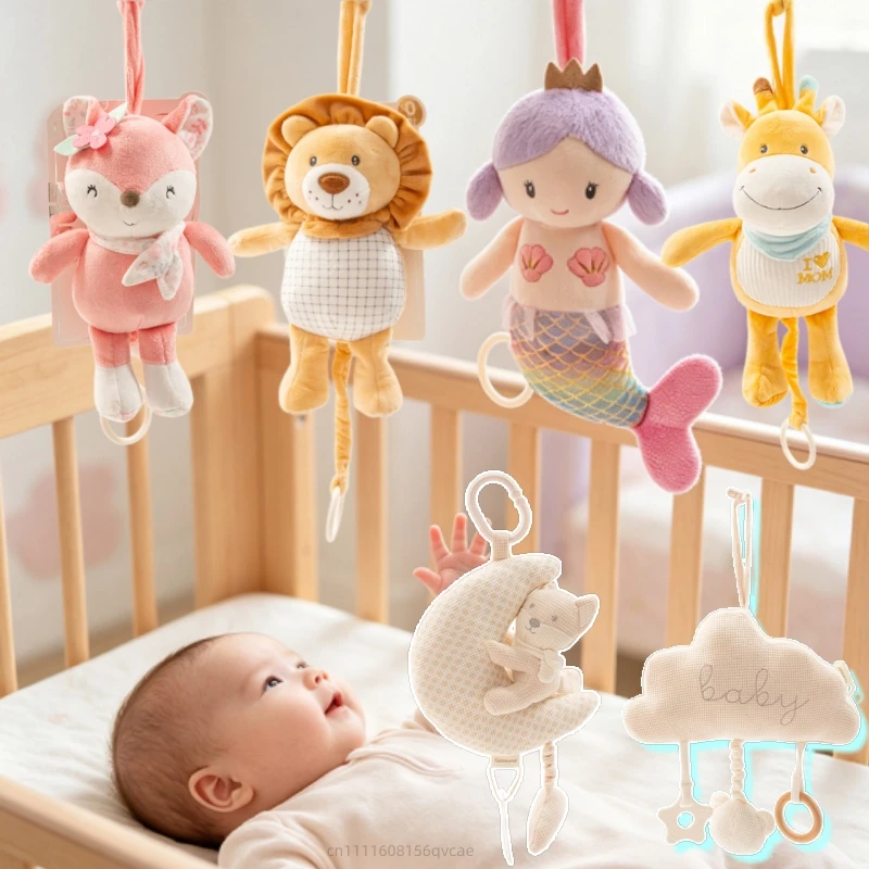 Cute Nordic Wind Soothing Music Pull String Rattle Plush Doll Giraffe Lion Bear Mermaid Sky Cloud Star Moon Plush Toy Gift