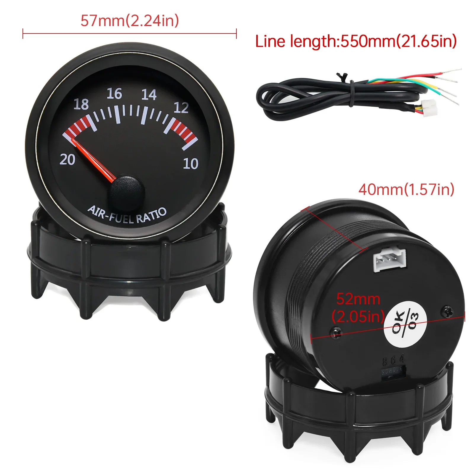 52mm Car Auto Air Fuel Ratio Gauge Car AFR Gauge with With Narrowband O2 Oxygen Sensor White LED Backlight Fit for 12V Car