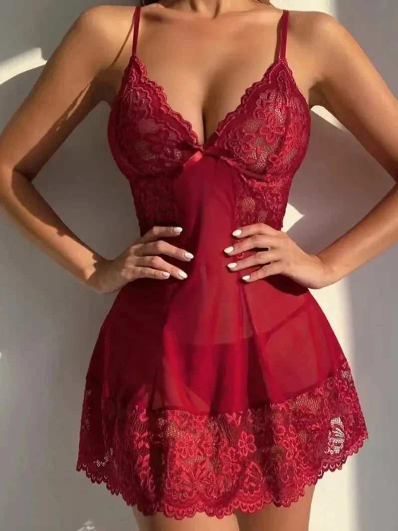 Sexy Women Hot Lingerie Porno Sleepwear For Sex Women Babydoll Transparent Lace Dress Sleepwear Lingerie Sex Clothes Plus Size 4