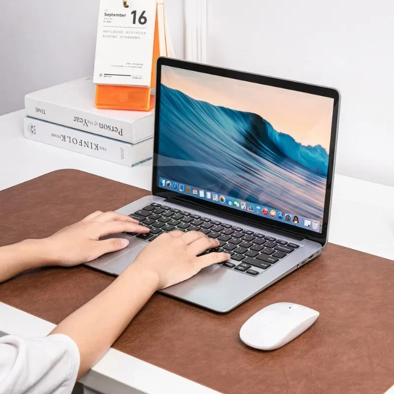 Elegant Retro Cowhide PVC Desk Mat, Double-sided Dirt Resistant Computer Mouse Pad for Office Writing
