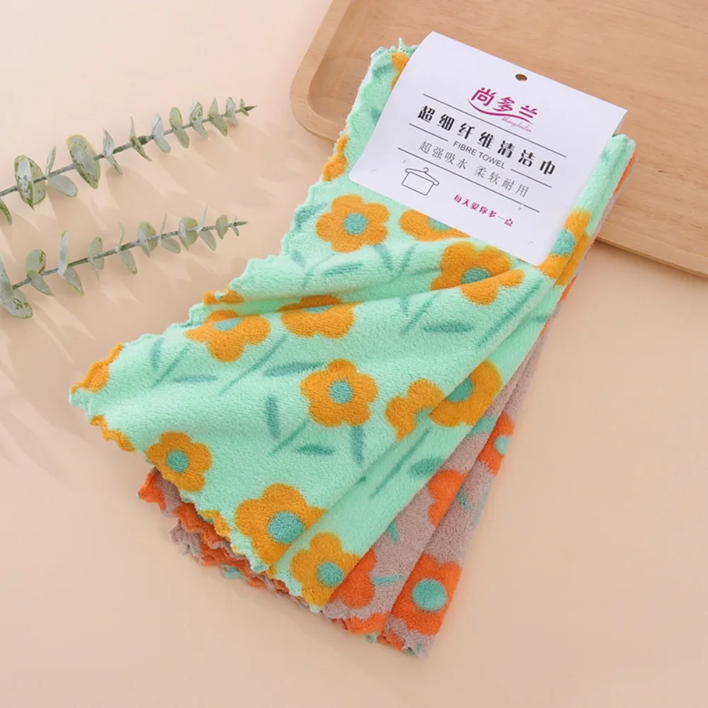 4Pcs Soft Absorbent Kitchen Cleaning Cloths Reusable Coral Fleece Dishcloth Napkins Tableware Cleaning Wipe