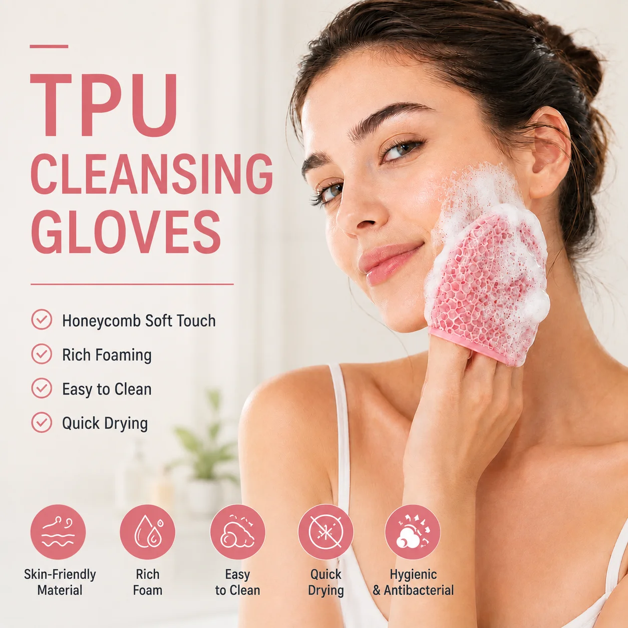 Honeycomb Exfoliating Shower Finger Caps, available in multiple colors, cleanses the skin and is safe, breathable and odorless
