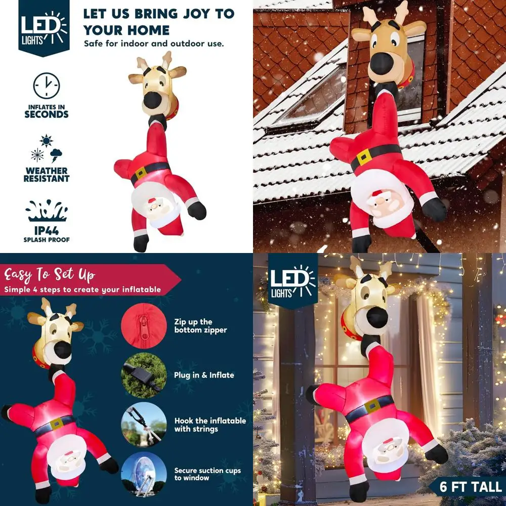 

6-футовое надувное окно для побега Санта-Клауса и оленя, рождественское украшение со светодиодной подсветкой для использования в помещении и на открытом воздухе