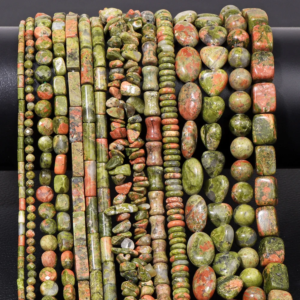 Wholesale Natural Unakite Stone Bead Green Jasper Loose Spacer Beads For Jewelry Making DIY Bracelet Necklace Accessories Supply