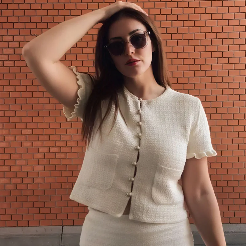 Cardigan For Women Button Short -Sleeved Women's Sweater Crop Cute Summer knit Y2k Crochet White Top Office Casual Thin Cardigan