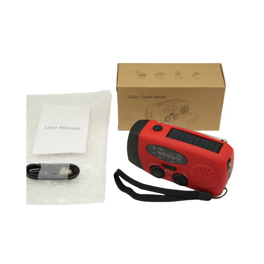 Type-C 다기능 핸드 라디오 비상 재해 예방 SOS 라디오 눈부심 손전등 휴대용 2000 mAh 태양 에너지