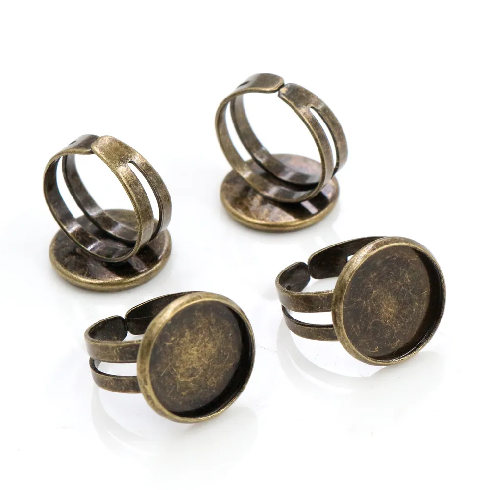 Child Ring 12mm 10pcs Silver Color /Rose Gold colour Brass Children Adjustable Ring Settings Blank/Base,Fit 12mm Glass Cabochons
