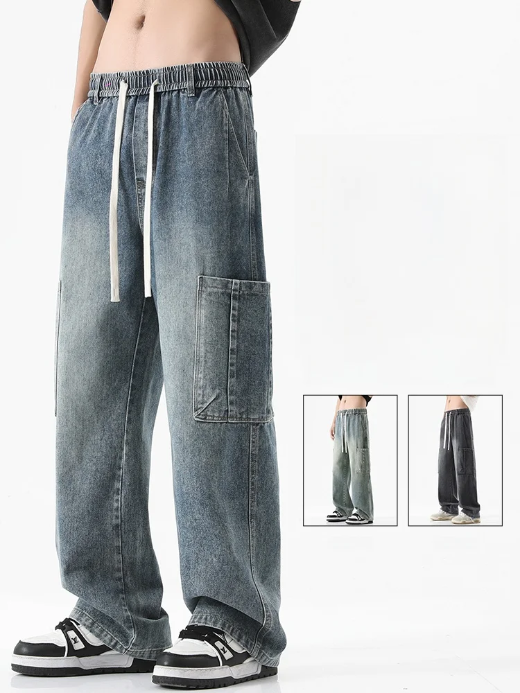 

Новые летние тонкие мужские джинсы прямого кроя, повседневные свободные рабочие брюки, широкие брюки, смесь хлопка и полиэстера, износостойкие