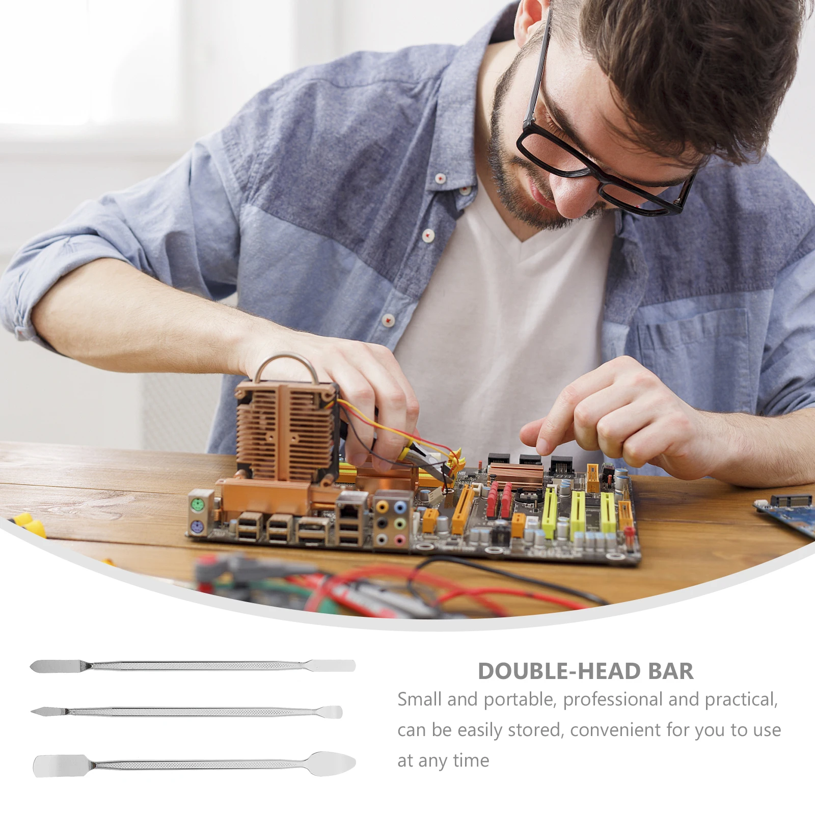 

6Pcs Opening Pry Tool Heavy-Duty Disassemble Rod for Electronics Repair Double-Head Metal Pry Bar Stick Double-