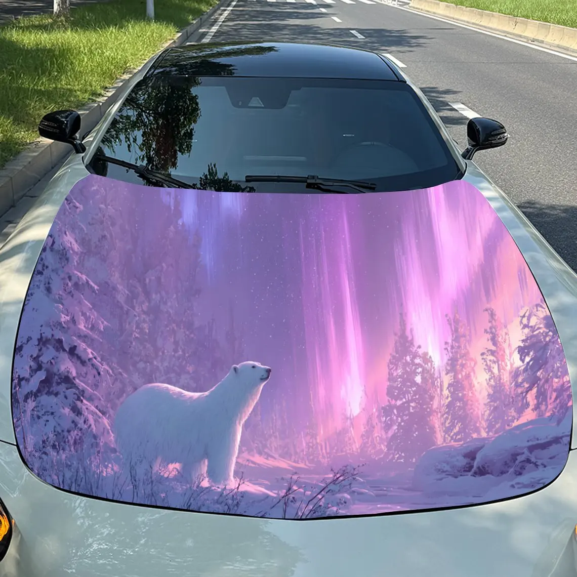 

Aurora Polar Bear Auto Cover Sticker, Waterproof and Self-adhesive Auto Hood Decal, Auto Vinyl Wraps, Cool Car Exterior