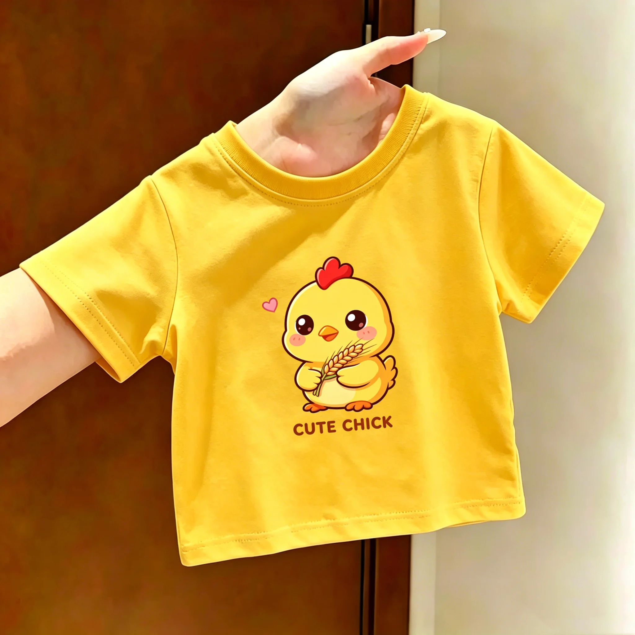 Children's Cute Cartoon Little Chicken Cotton Short-Sleeved T-Shirt Summer Fashionable Casual Top for Kids