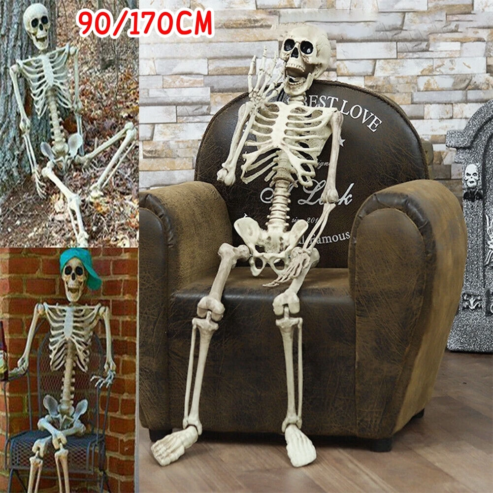 هيكل عظمي على شكل بشري للهالوين، هيكل عظمي يمكن وضعه، عظام على شكل بشري، زينة الهالوين، دعائم رعب للمنزل المسكون 90/170 سم