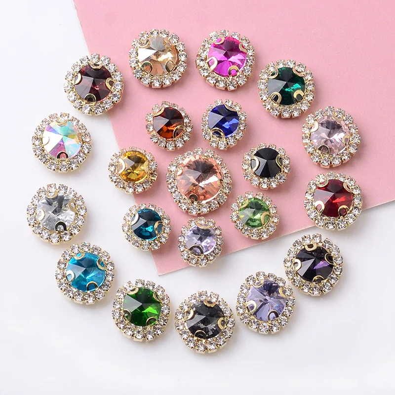 

100 pieces set new perforated hand-sewn crystal round crystal buckle DIY shoe bag clothing bow tie hair material spot wholesale