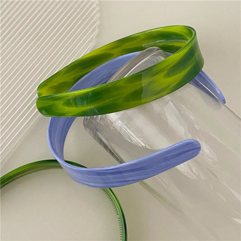 2022 Women Wide Green Purple Marble Hair Hoop Hair Bands Swrils Acetic Acid Headband For Elegant Girls Korean Fashion