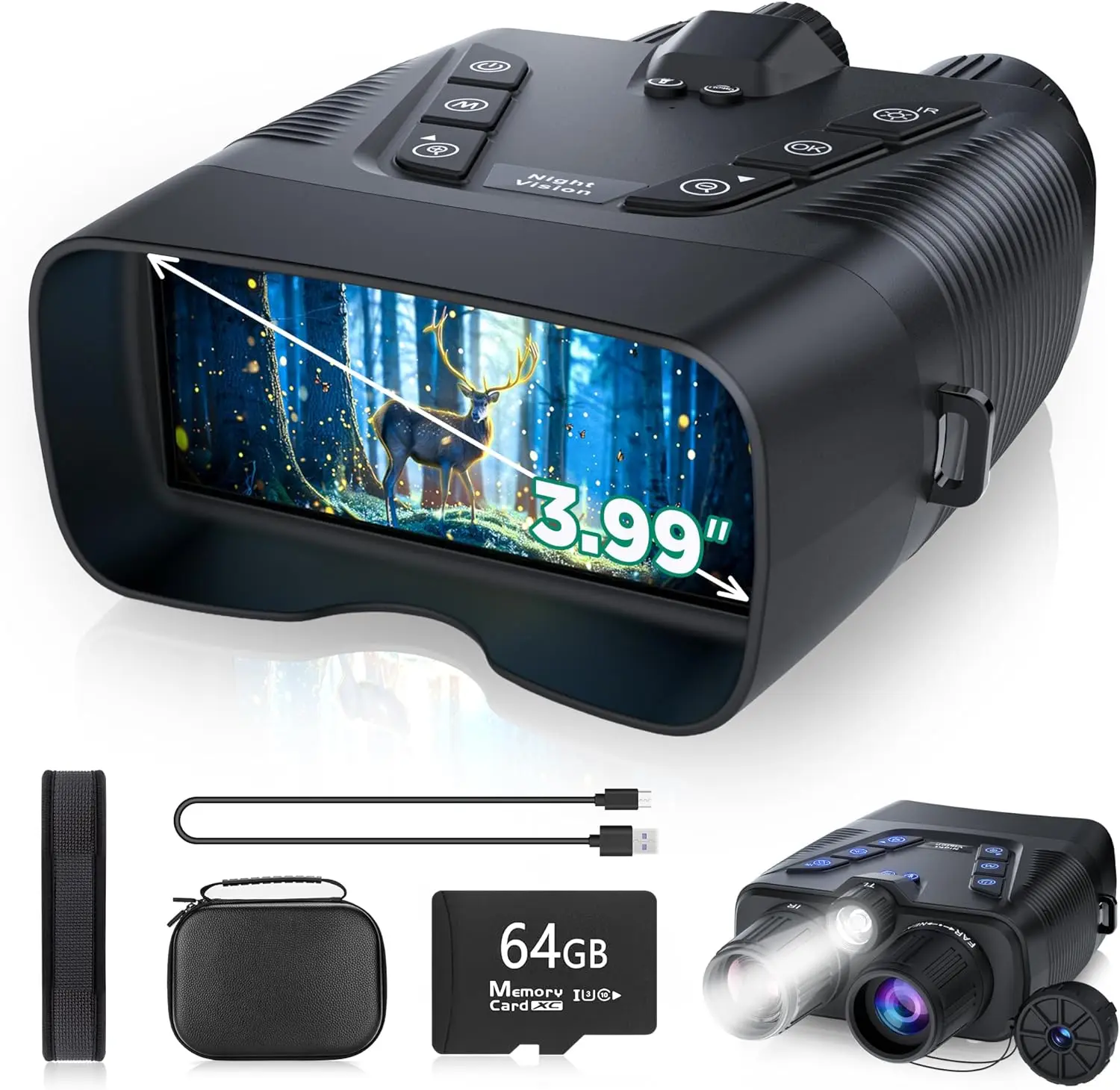 

Night vision goggles, 58MP full-color 4K night vision binoculars, 64GB memory card, suitable for camping and hunting